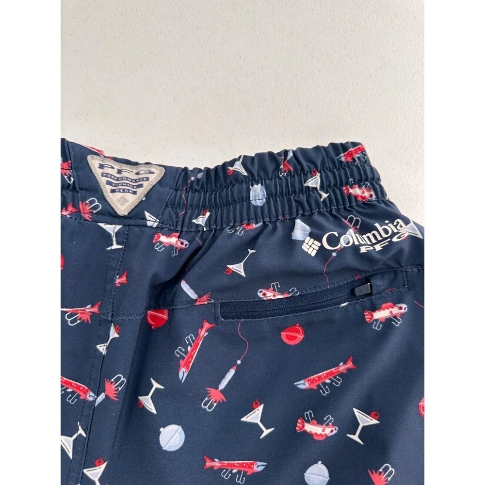 Columbia PFG‎ Mens Fishing Swim Shorts S Navy Fishing Print martini Bathing
